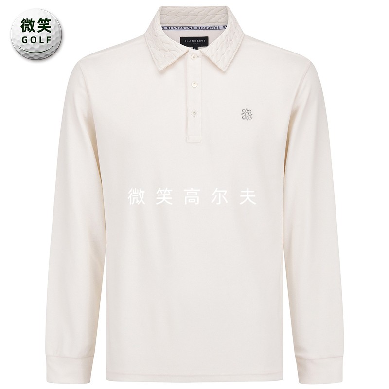 高尔夫男针织翻领柔软长袖T恤