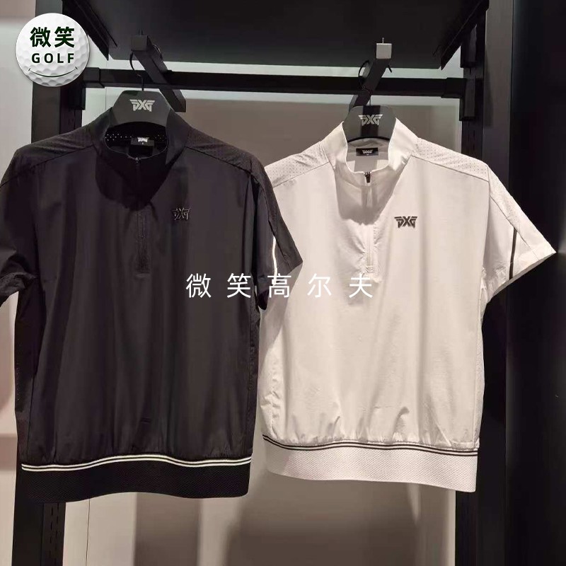 高尔夫女半拉链透气运动短袖T恤
