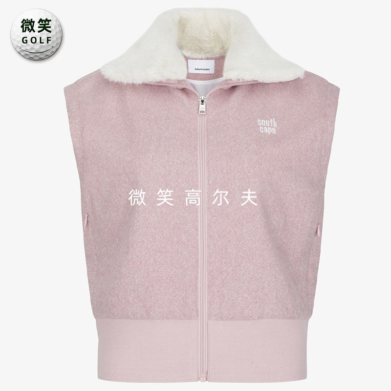 女高尔夫毛翻领拉链羊毛混纺马甲