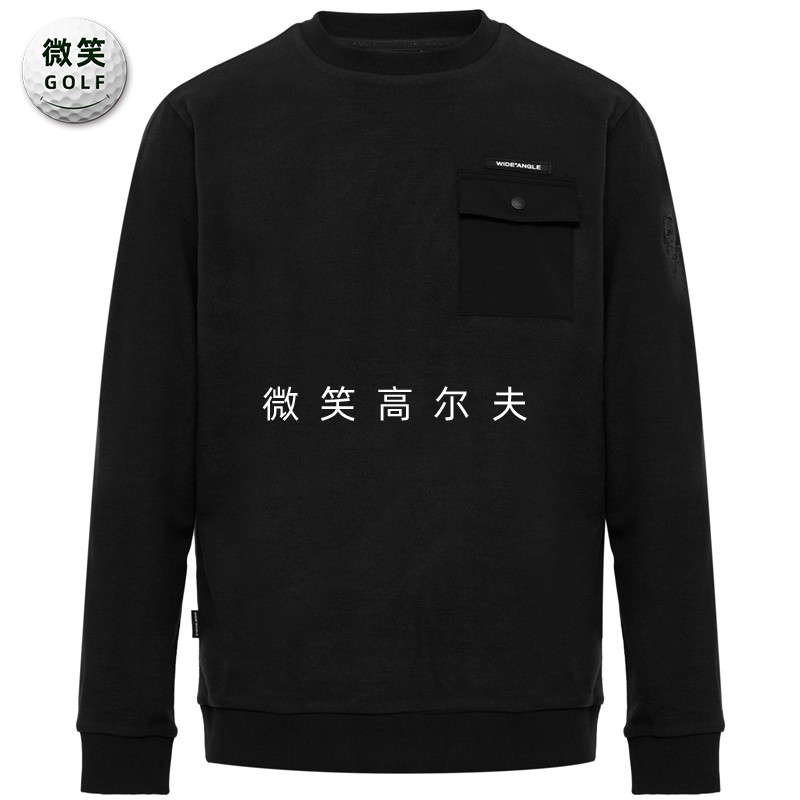 高尔夫男圆领口袋保暖长袖T恤衫