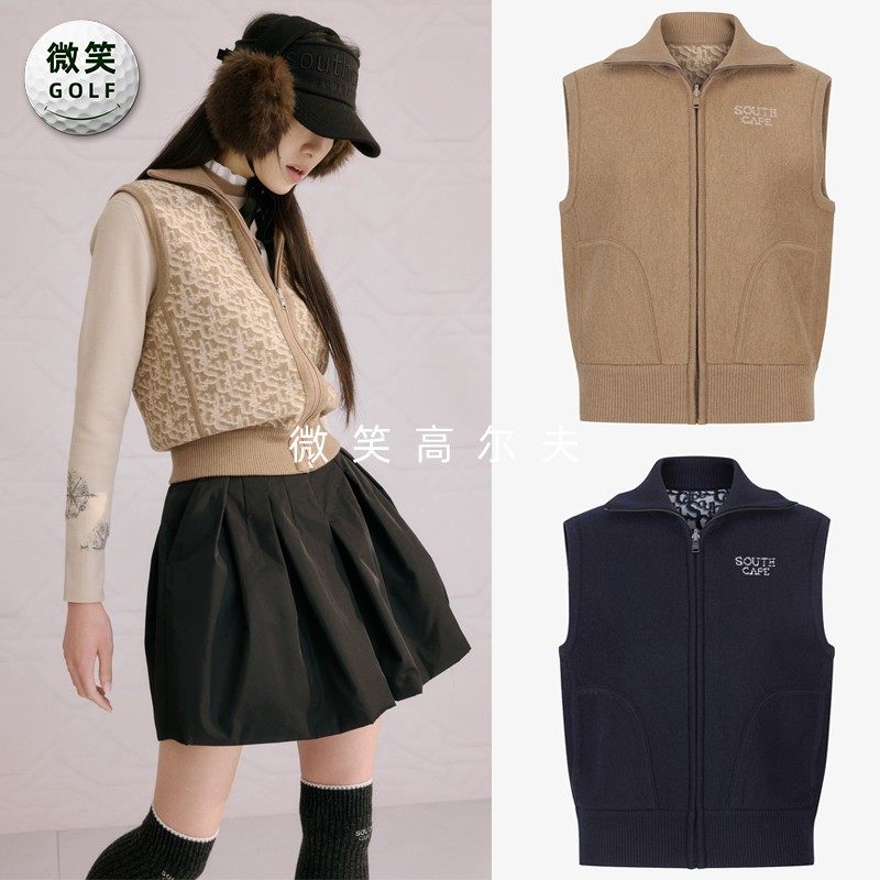 高尔夫女翻领图案双面针织马甲