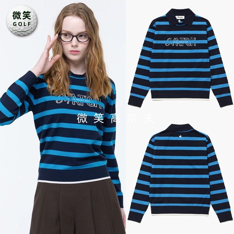 高尔夫女士翻领条纹运动针织衫