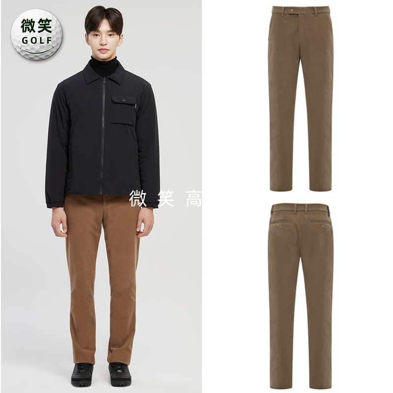 高尔夫男灯芯绒抓绒保暖直筒长裤
