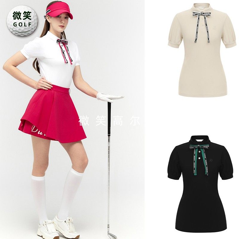 特价2025夏新款韩国代购蝴蝶结泡泡袖高尔夫球服女士短袖T恤GOLF