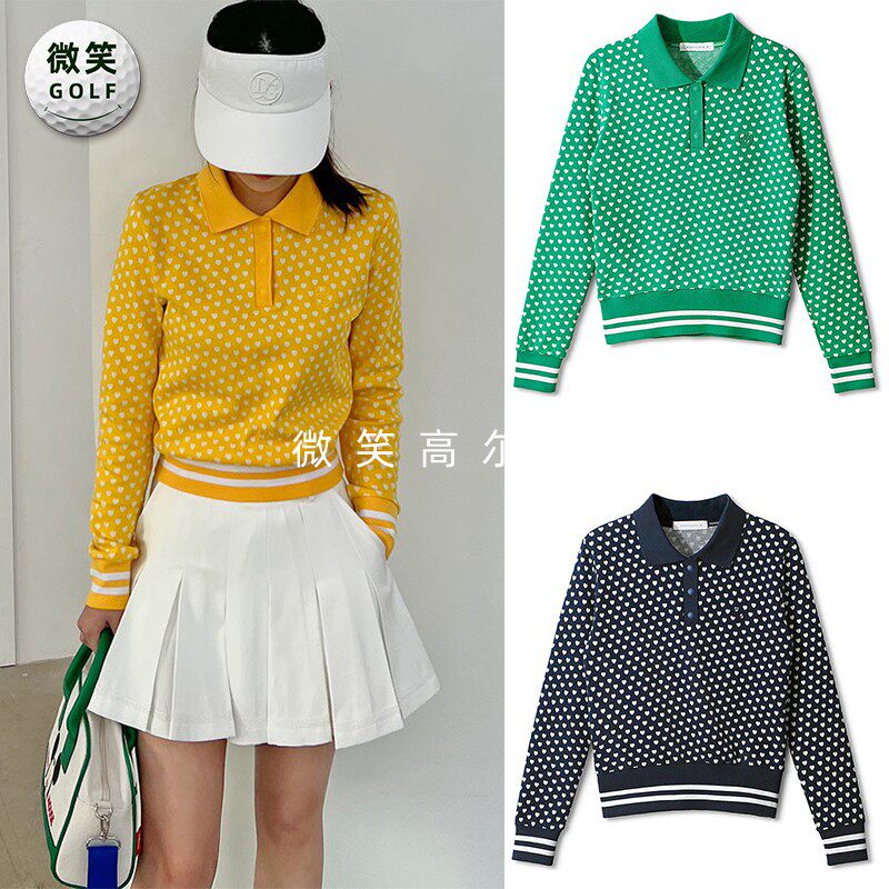 特价2025春韩国代购心形图案高尔夫球服女士柔软运动长袖T恤GOLF
