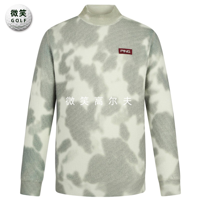 高尔夫男立领迷彩防风羊毛针织衫