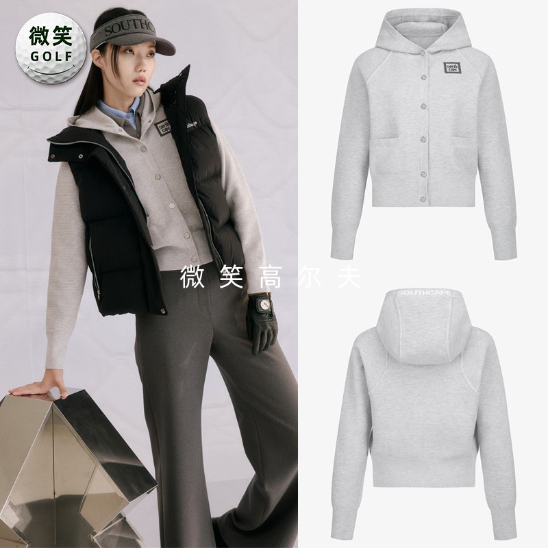 高尔夫女连帽羊毛针织开衫外套