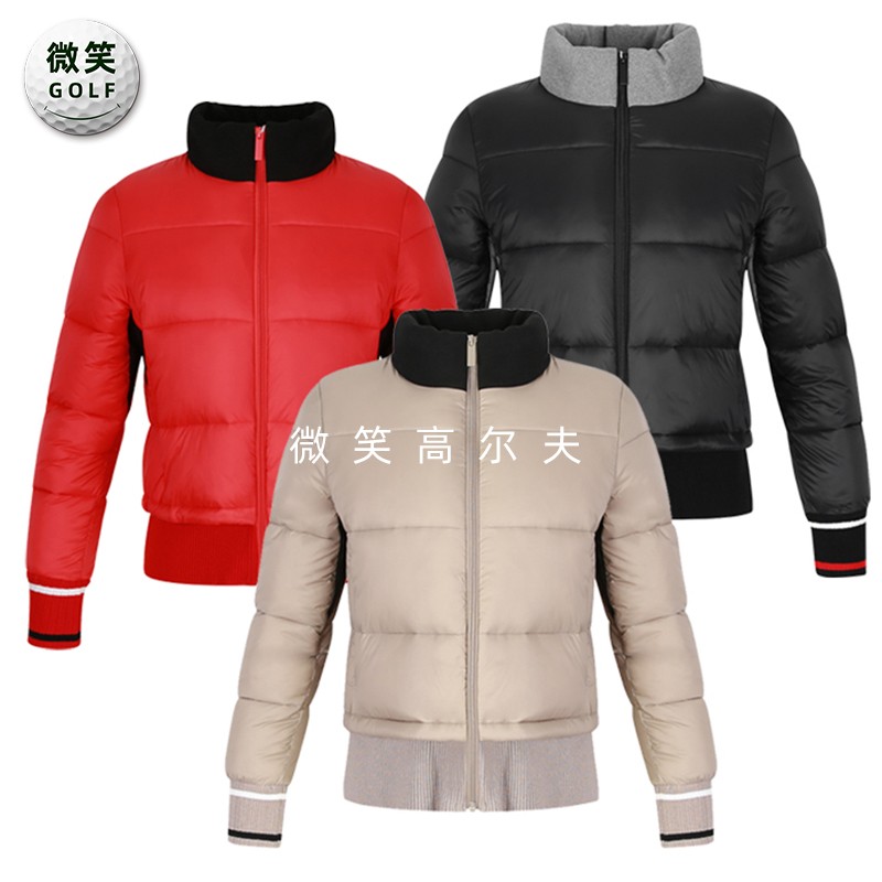 特价2025冬新款韩国代购配色高领高尔夫球服女士加厚短款羽绒棉服