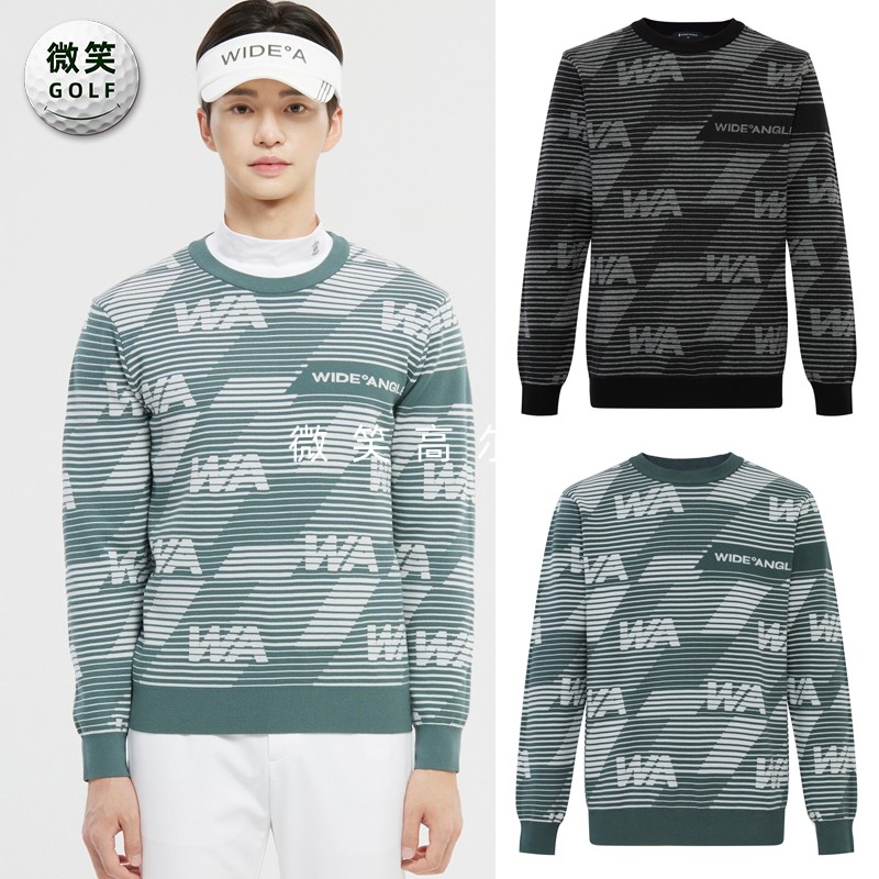 高尔夫男圆领字母条纹运动针织衫