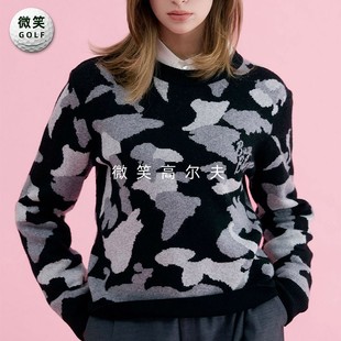 2025冬季 针织衫 新款 圆领迷彩高尔夫球服女士套头长袖 韩国代购 特价