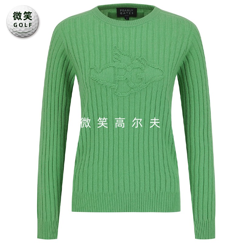 高尔夫女圆领罗纹运动羊绒针织衫