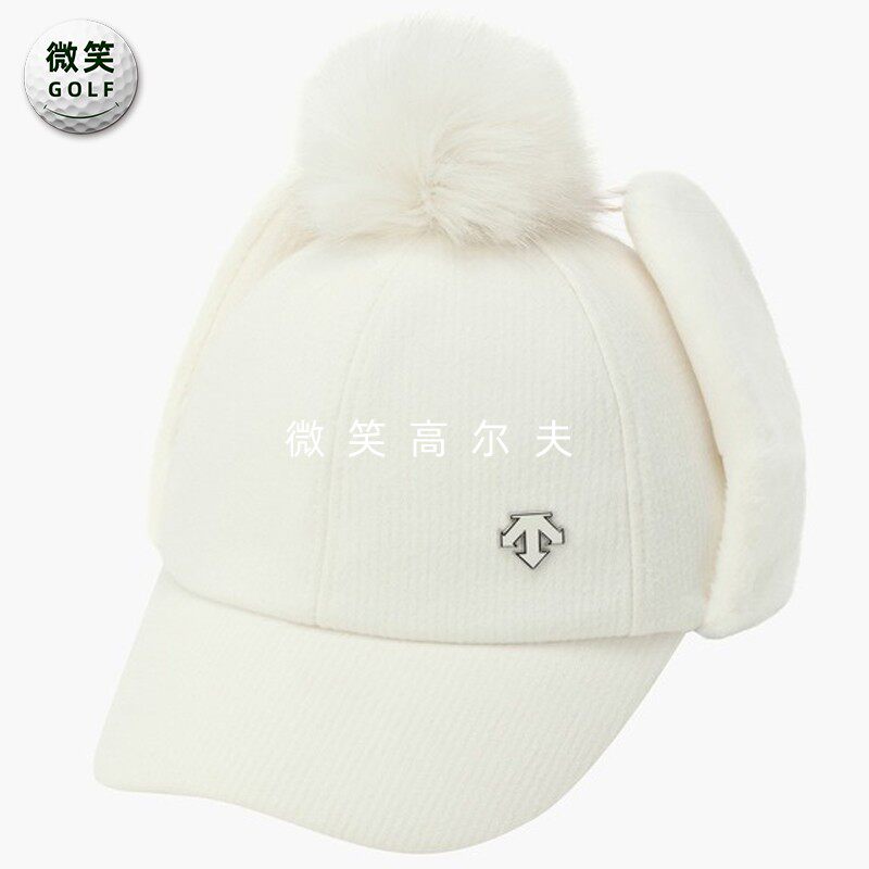 2025冬新品韩国代购高尔夫球帽女士毛球加绒护耳防寒保暖运动帽子