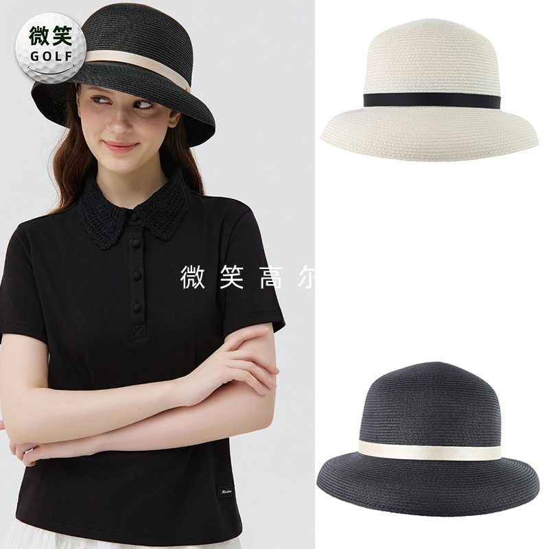 2026夏新款韩国代购防晒遮阳高尔夫球帽女士户外编织渔夫帽太阳帽