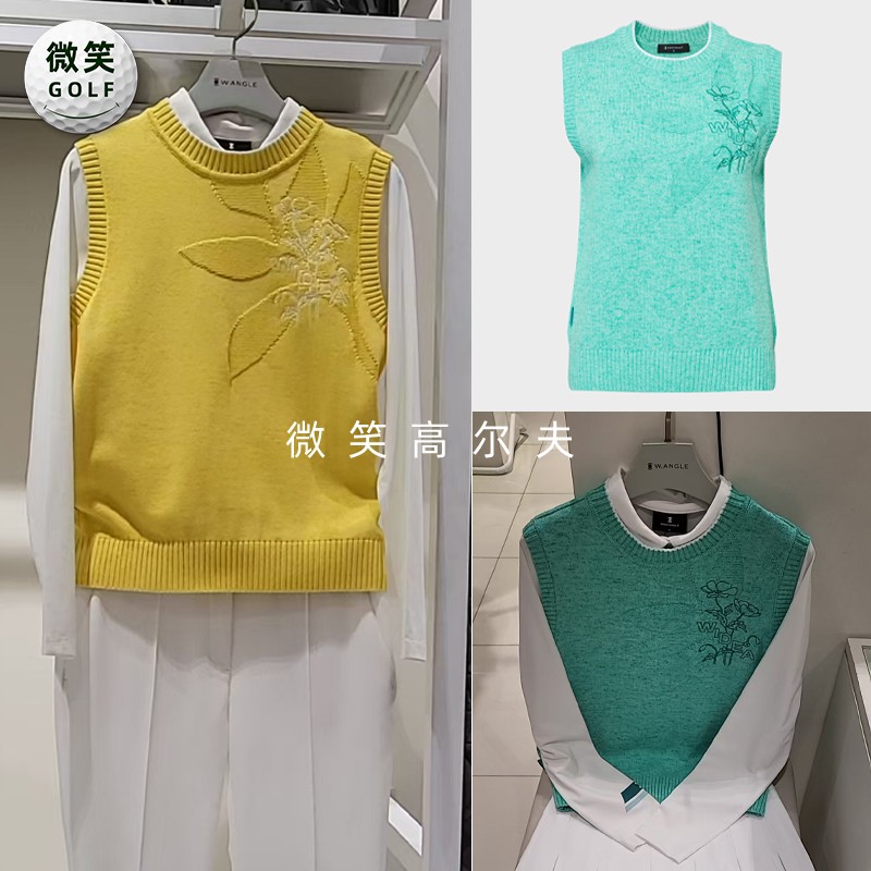 高尔夫女圆领图案运动针织背心