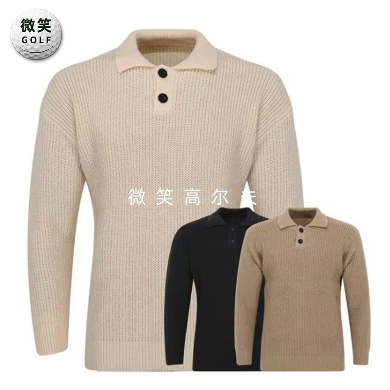 特价2025秋季新款韩国代购双扣纯色宽松慵懒高尔夫球服男士针织衫