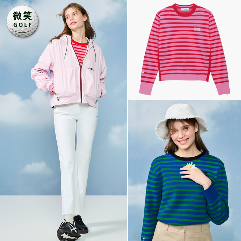 高尔夫女士圆领条纹运动针织衫