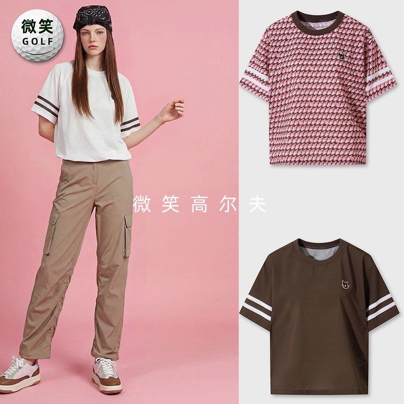 2026夏新款韩国代购WAAC透气宽松高尔夫球服女士休闲圆领短袖T恤