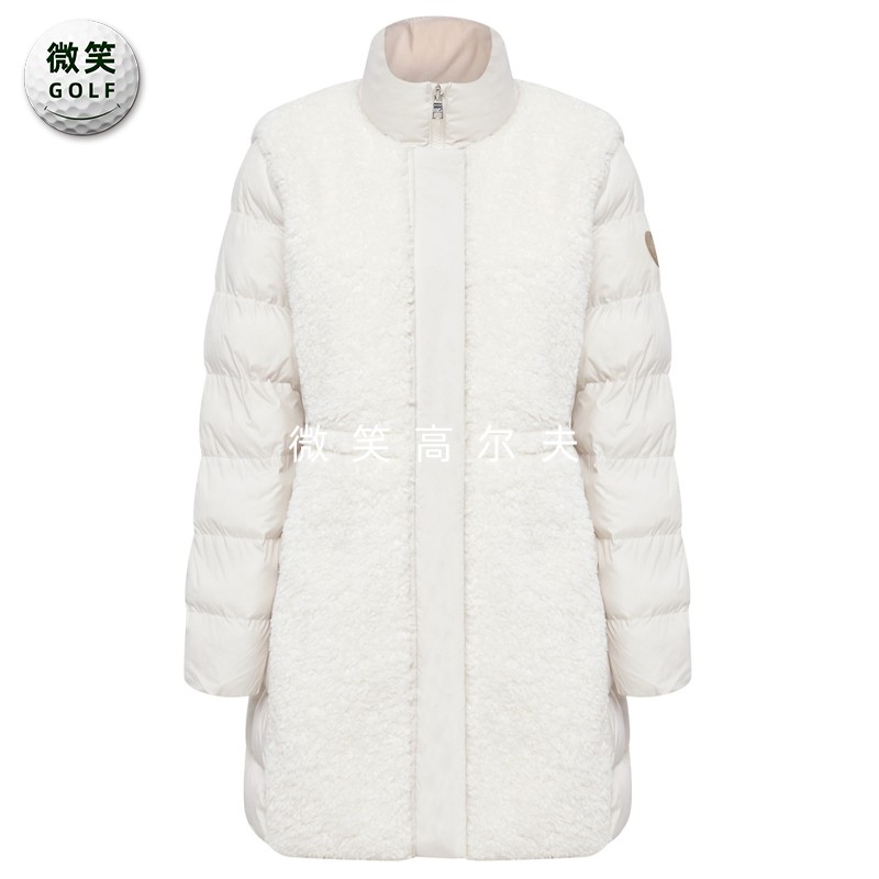 高尔夫女立领毛绒长款棉服外套