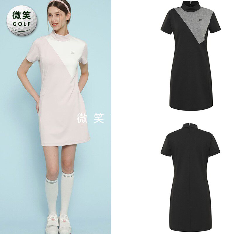 特价2025夏韩国代购JD*半高领配色高尔夫球服女士短袖连衣裙GOLF
