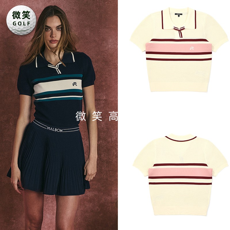 2025夏款韩国代购MALBO*时尚学院风高尔夫服装女士短袖针织衫GOLF