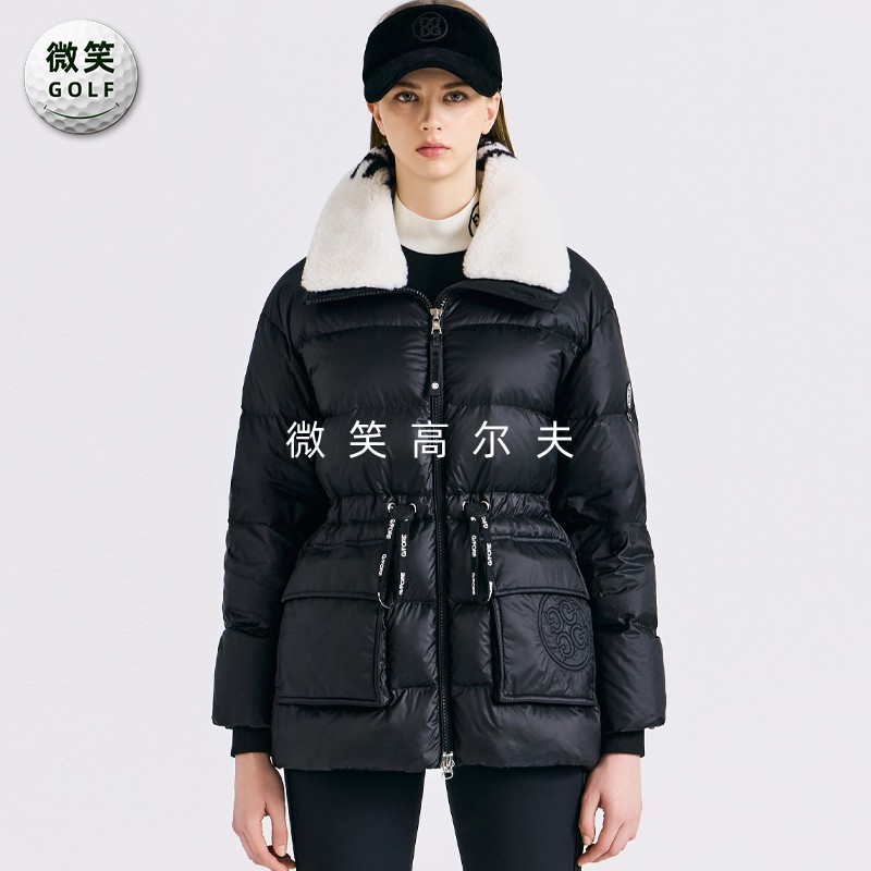 高尔夫女毛绒翻领短款收腰羽绒服