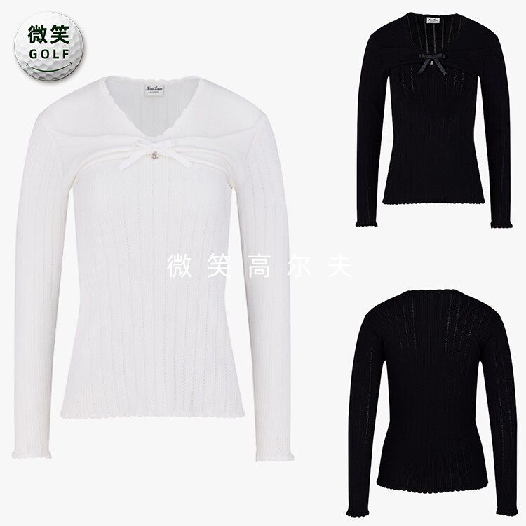 2025春新款韩国代购FairLiar蝴蝶结褶皱高尔夫服装女士针织衫GOLF图片