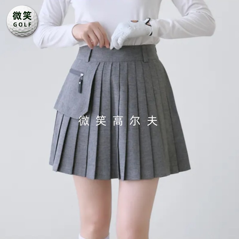 特价2025秋款韩国代购大口袋纯色高尔夫球服女士百褶高腰半身短裙