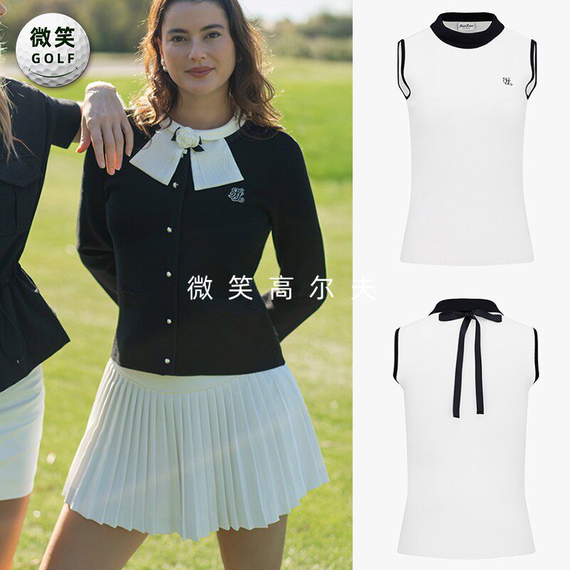 2025夏韩国代购FairLiar蝴蝶结可拆高尔夫服装女士无袖针织衫GOLF