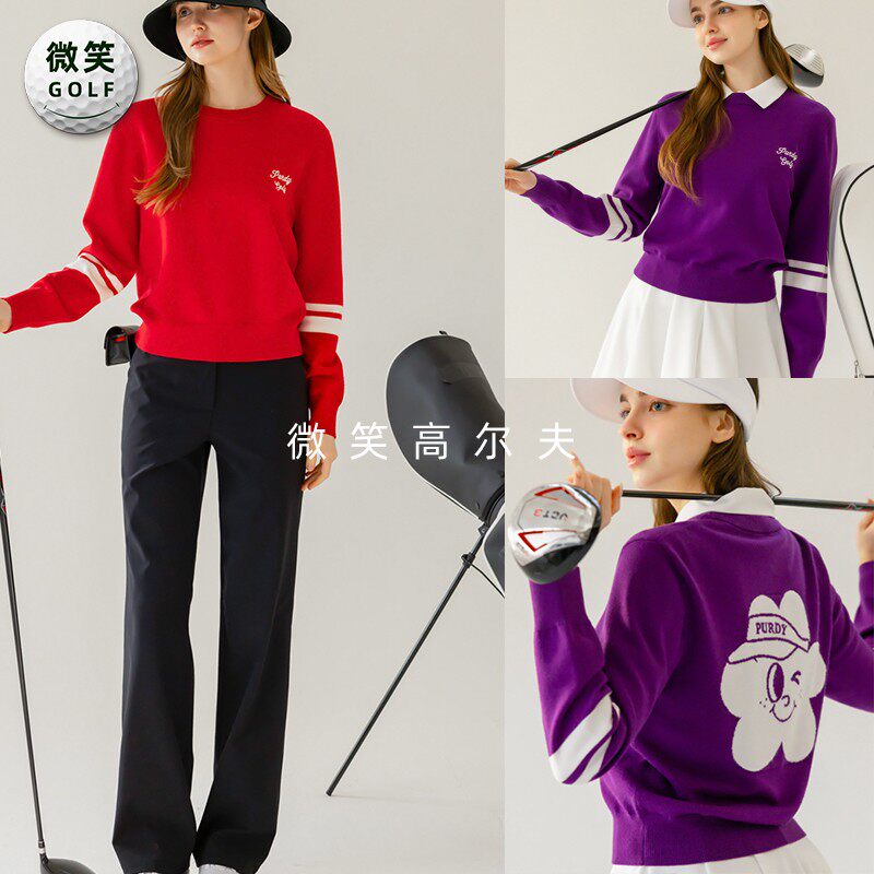 特价2025春款韩国代购韩国代购圆领百搭高尔夫球服女士针织衫GOLF