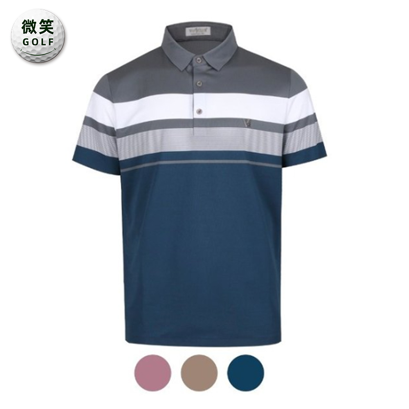 特价2025夏新款韩国代购条纹配色高尔夫球服男士运动短袖T恤GOLF