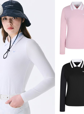 2025夏新韩国代购CALLAWA*高尔夫女翻领凉感防晒罗纹运动长袖T恤