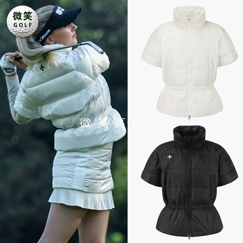 高尔夫女高领收腰防寒短袖羽绒服