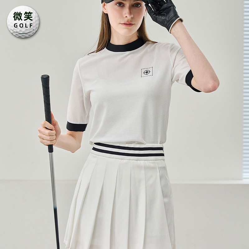 特价2026夏季新款韩国代购网状配色高领高尔夫球服女士短袖T恤