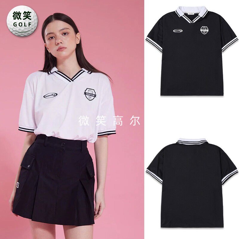 特价2025夏季新款韩国代购运动吸汗高尔夫球服女士V领短袖T恤GOLF