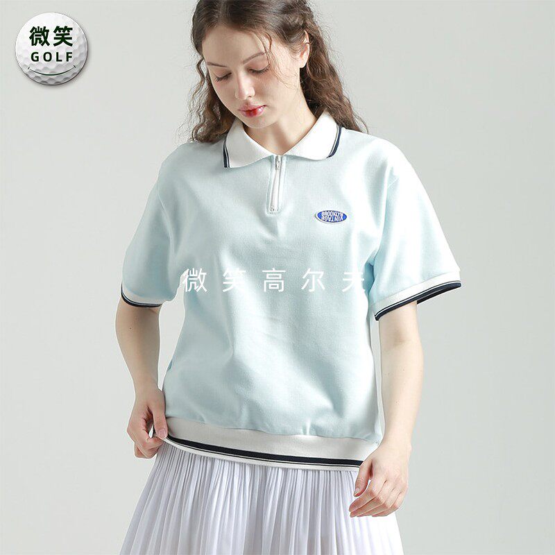 特价2025夏季新款韩国代购宽松半拉链高尔夫球服女士短袖T恤GOLF