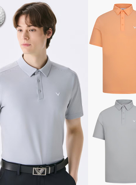 2025夏新品韩国代购CALLAWA*高尔夫男士翻领打孔透气运动短袖T恤