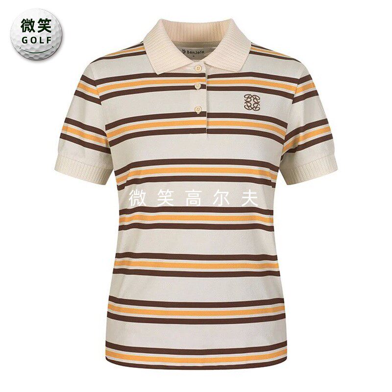 特价2026夏新款韩国代购翻领条纹高尔夫球服女士运动透气短袖T恤