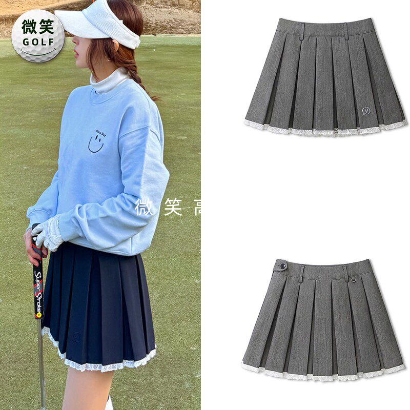 特价2025夏新款韩国代购经典蕾丝高尔夫球服女士A字百褶短裙GOLF
