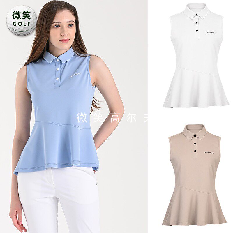 特价2025夏季新款韩国代购荷叶边修身高尔夫球服女士无袖T恤GOLF