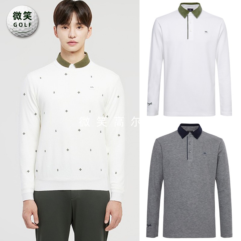 2025冬新韩国代购WANGLE高尔夫男灯芯绒翻领拉绒保暖运动长袖T恤