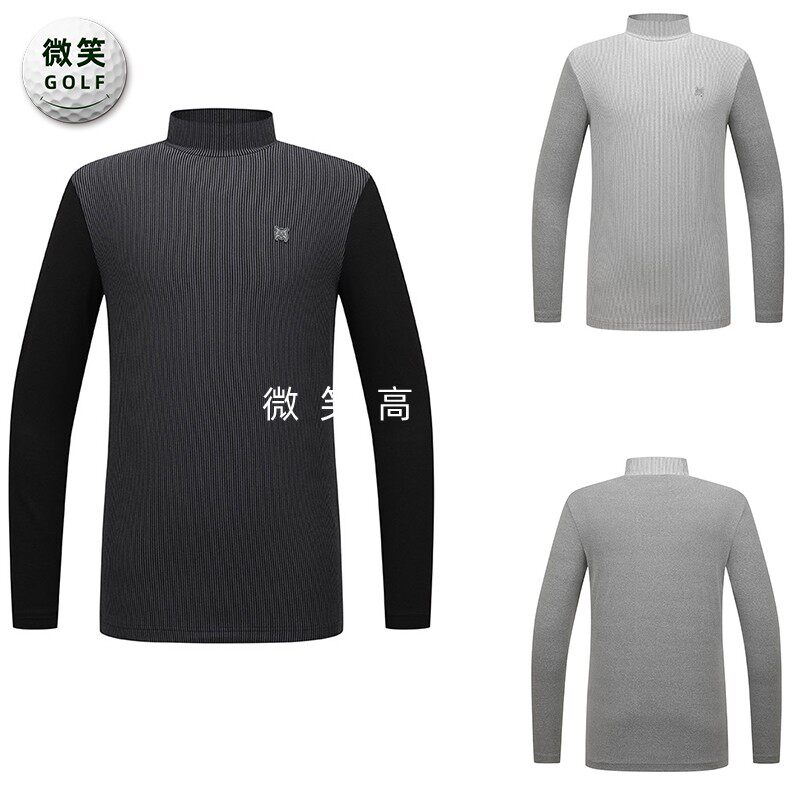 特价2025款韩国代购LYNX拼接条纹高尔夫服装男士半领长袖T恤GOLF