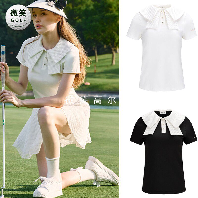 2026夏款韩国代购FairLiar网状花边领高尔夫服装女士减龄短袖T恤