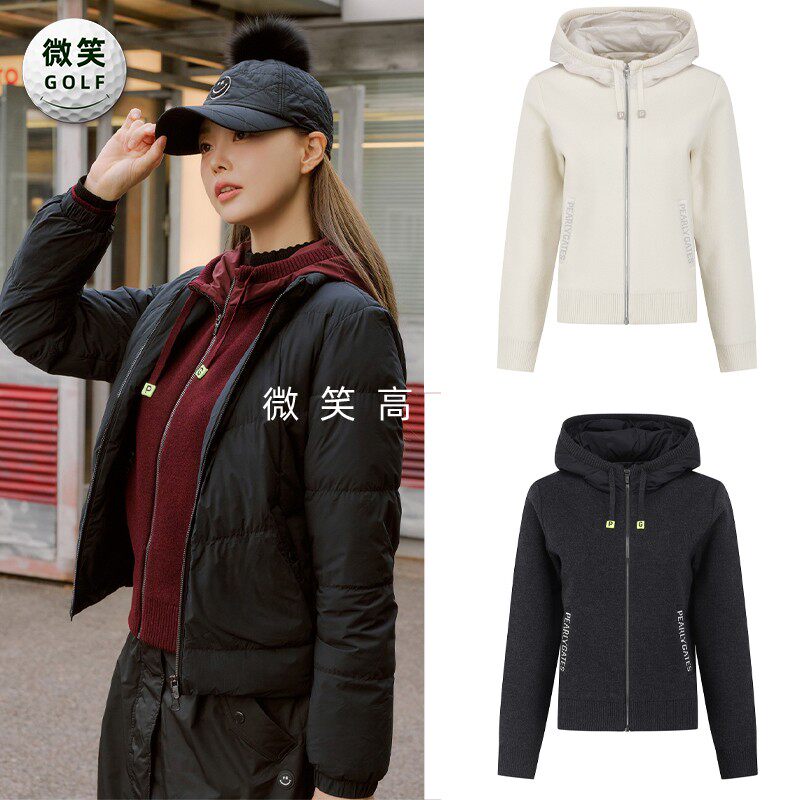 高尔夫女连帽羽绒拼接针织外套
