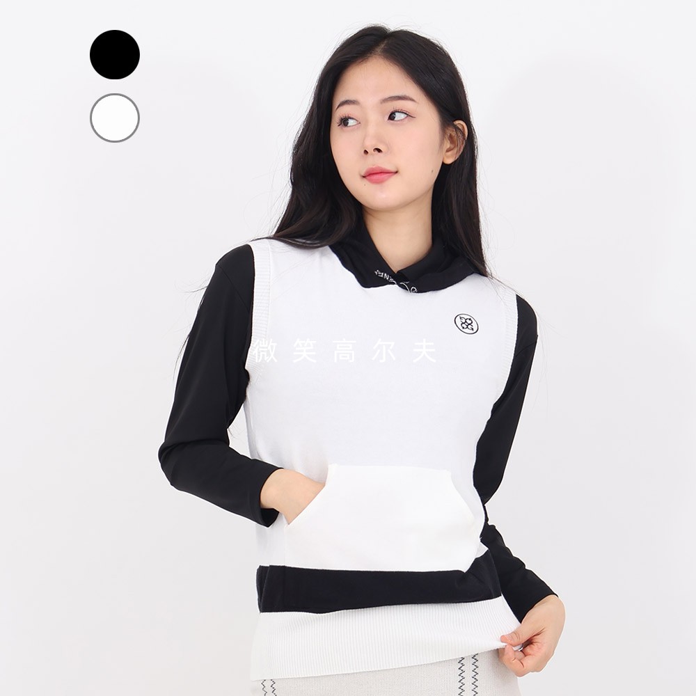 特价2025春款韩国代购连帽带口袋高尔夫球服女士针织马甲背心GOLF
