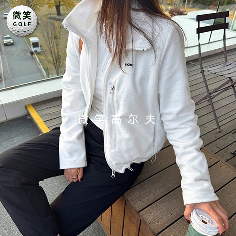 特价2025冬新款韩国代购时尚百搭高尔夫球服女士短款抓绒夹克外套