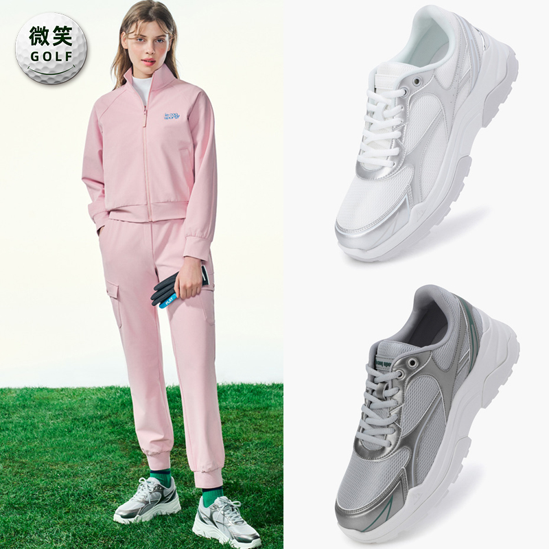 高尔夫系带防滑网状配色运动鞋女