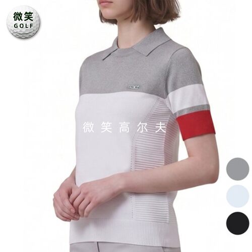 特价2026夏季新款韩国代购配色宽松高尔夫球服女士时尚短袖针织衫