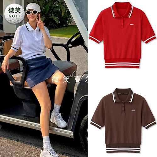 特价2026夏季新款韩国代购时尚百搭高尔夫球服女士透气短袖针织衫