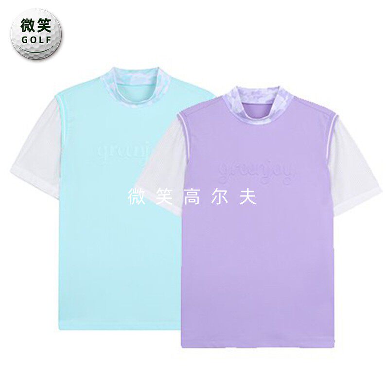 特价2025夏季新款韩国代购半高领拼色高尔夫球服女士短袖T恤GOLF