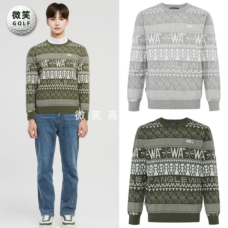 高尔夫男士圆领图案羊毛针织衫